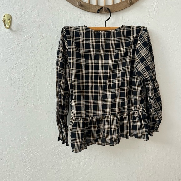 Madewell Plaid Courtyard Metallic Ruffle Hem Peplum Button Blouse XS - Picture 2 of 7